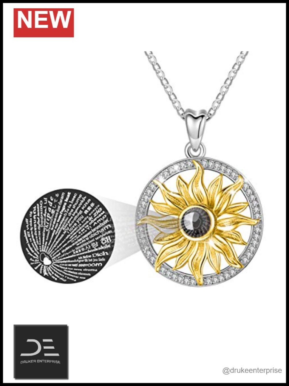 925 Sterling Silver Sunflower Pendant Necklace 18 Inch
